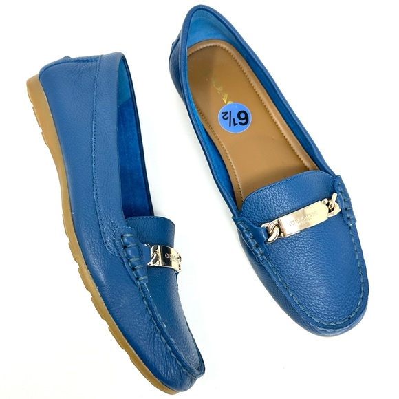 Coach Olive Blue Pebble Grain Leather Loafers Flats - Picture 2 of 15